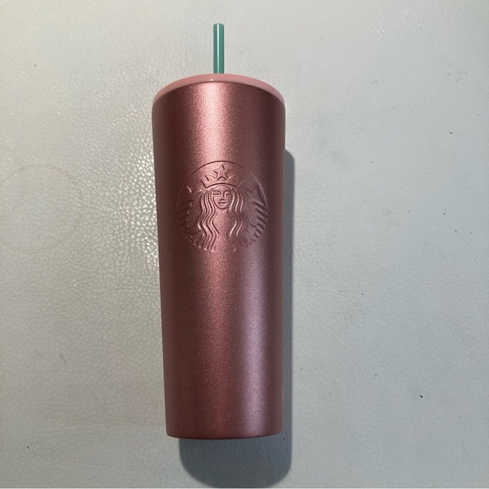 STARBUCKS 2019 Holiday Season Blue-Green Straw Gradient Pink  Metal Plastic Lid